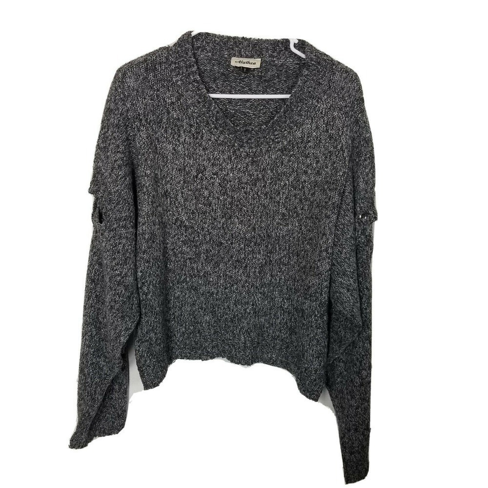 Alythea one size chunky knit lace up sweater gray